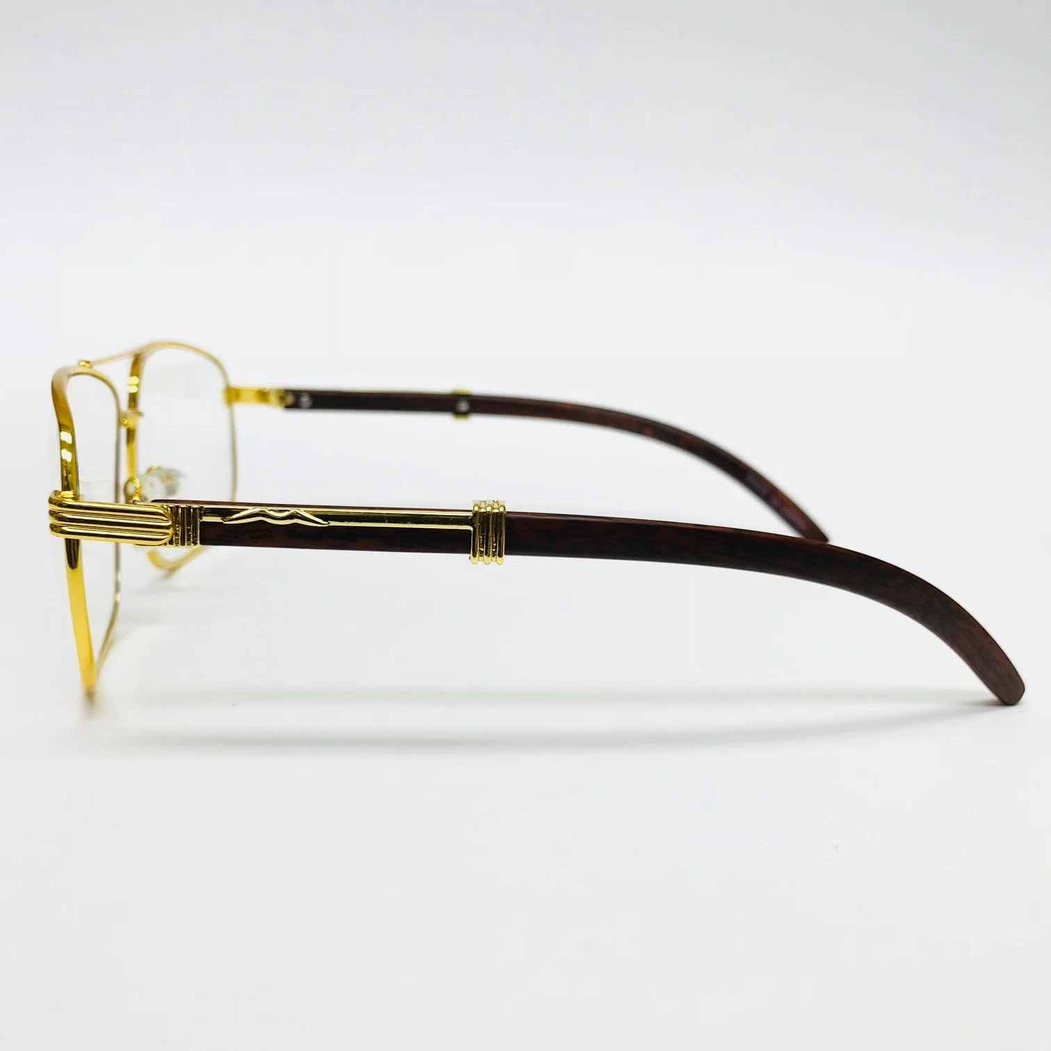 Men Eyeglasses Clear Lens Executive Sunglasses Gold Metal Wood Frame Square NEW 2